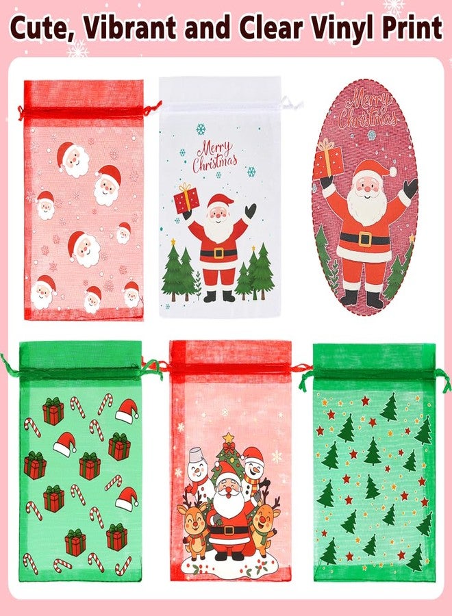 HRX Package 50pcs Organza Bags Xmas Pattern, 4x6 inch Small Christmas Gift Bags Mesh Candy Jewelry Pouches - Image 2